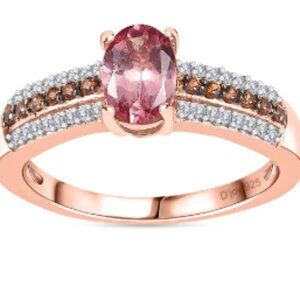Blush Apatite, Brown and White Zircon Ring